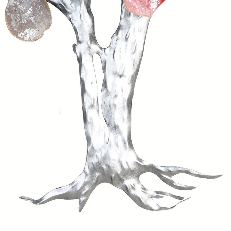 Love Tree Wandrelief - Handgefertigte Metalldekoration mit Blattobjekten in Rot, Grau und Silber