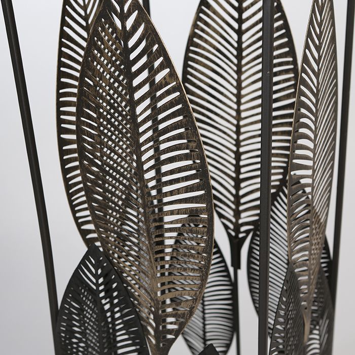 Säule Palmblätter Metall Glas braun champagnerfarben gebürstet schwarze Glasplatte Höhe 80cm