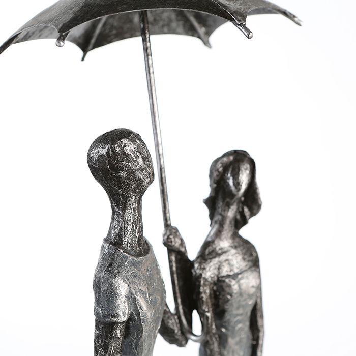 Handgefertigt Skulptur LIEBESSCHIRM antik silberfarbene liebes Paar unter einem Regenschirm Figur Verliebt Verlobt Ehepaar Freunde