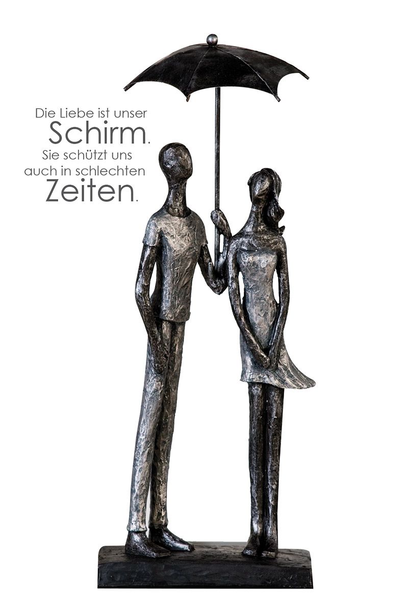 Sculpture LOVE UMBRELLA antique silver-colored loving couple under an umbrella