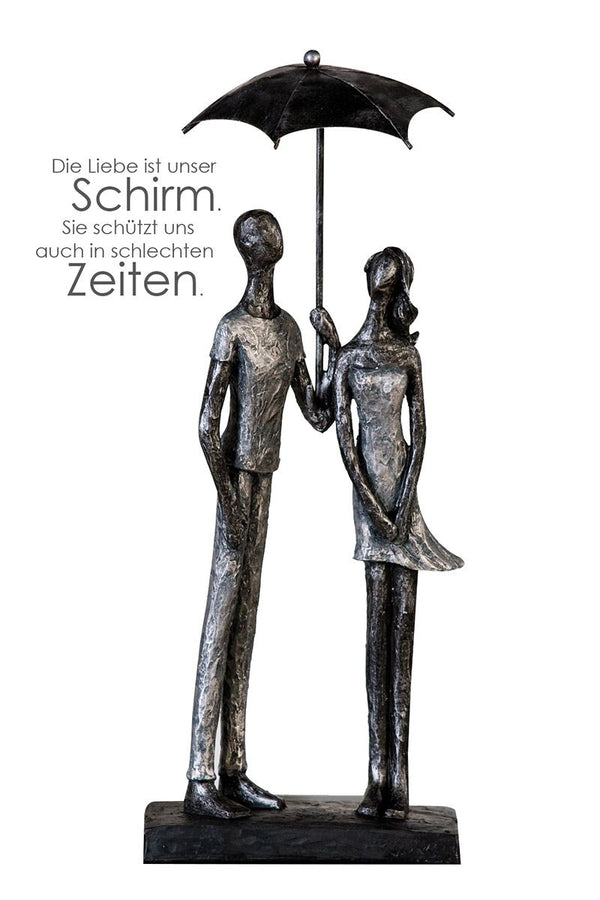 Skulptur LIEBESSCHIRM antik silberfarbene liebes Paar unter einem Regenschirm