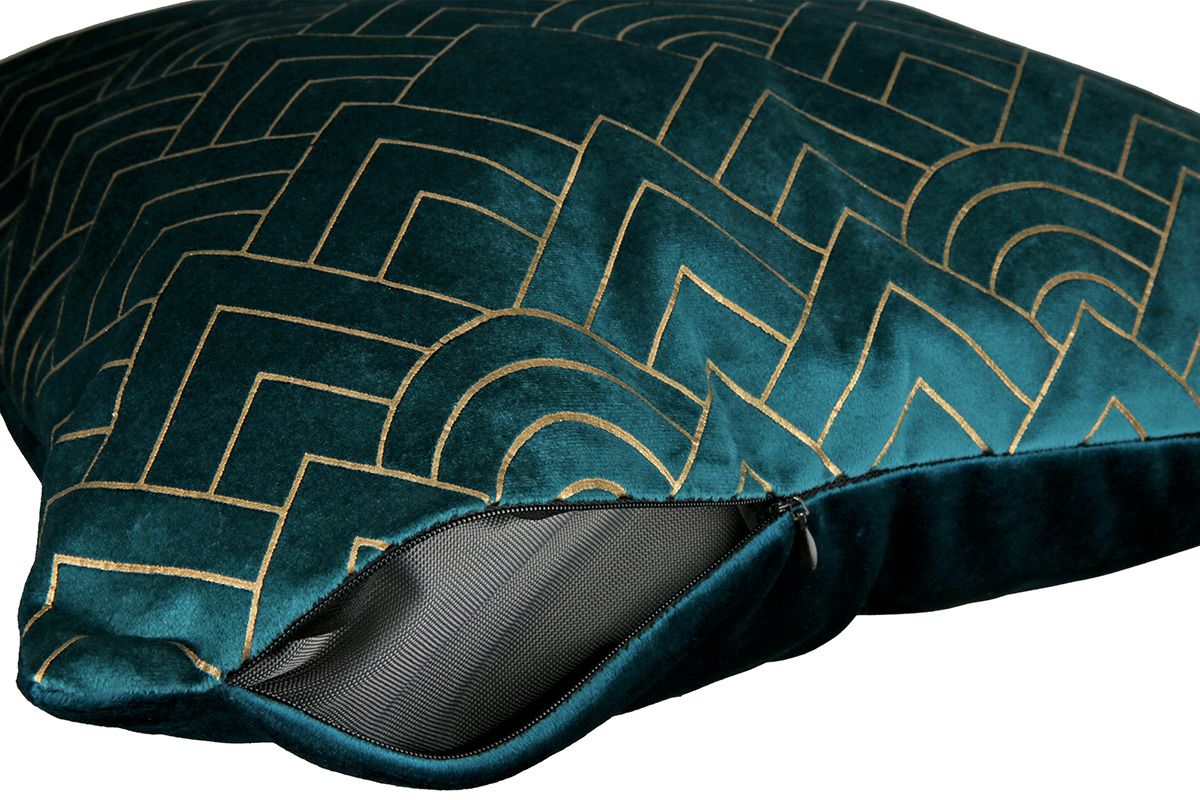 2 fabric cushions Jasper petrol with gold-colored design velvet cover