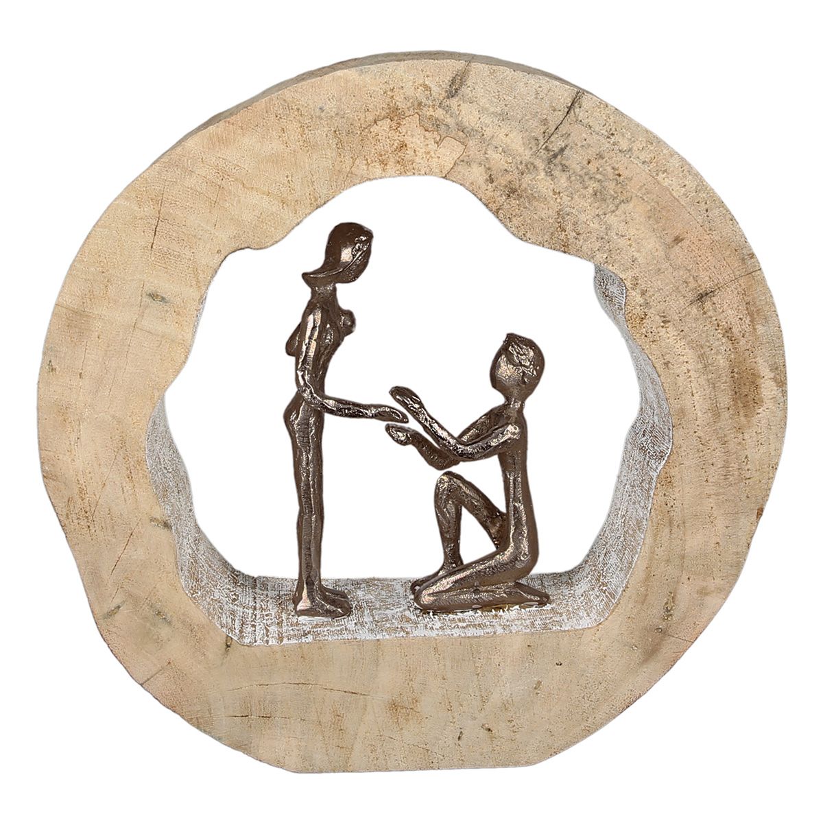 Skulptur "MARY ME" - Romantischer Heiratsantrag aus Mangoholz und Aluminium