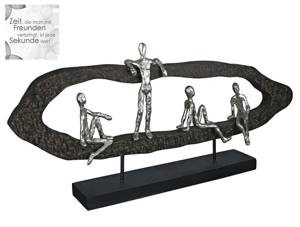 Zeitlose Freundschaft Skulptur Hang Out - Geschwärztes Mangoholz & Aluminiumfiguren