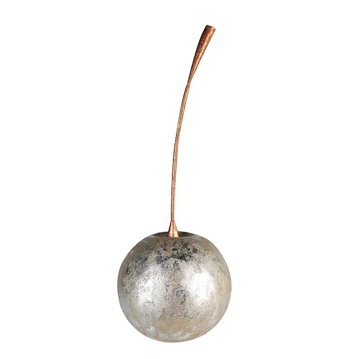 Set of 2 decorative cherries made of metal, silver-coloured, antique finish, suitable for outdoor use, height 100 cm