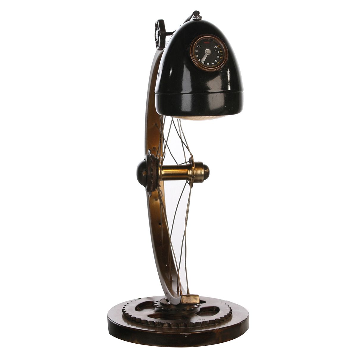 Tafellamp "Cycle" - decoratieve metalen lamp gemaakt van een halve fietsband met een antieke finish