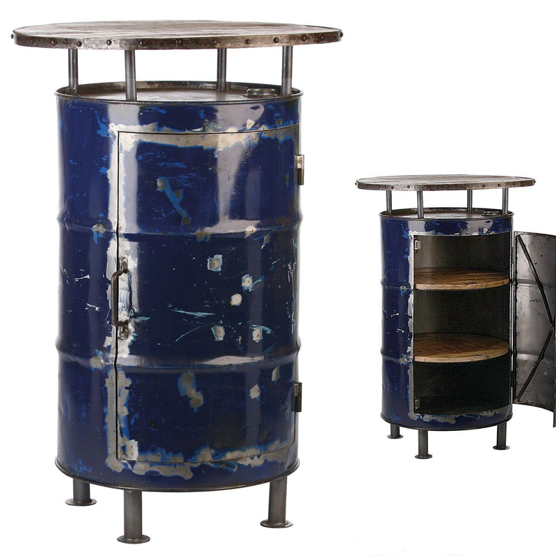 Upcycled Barrel Bar – Wood &amp; Metal, Vintage Blue