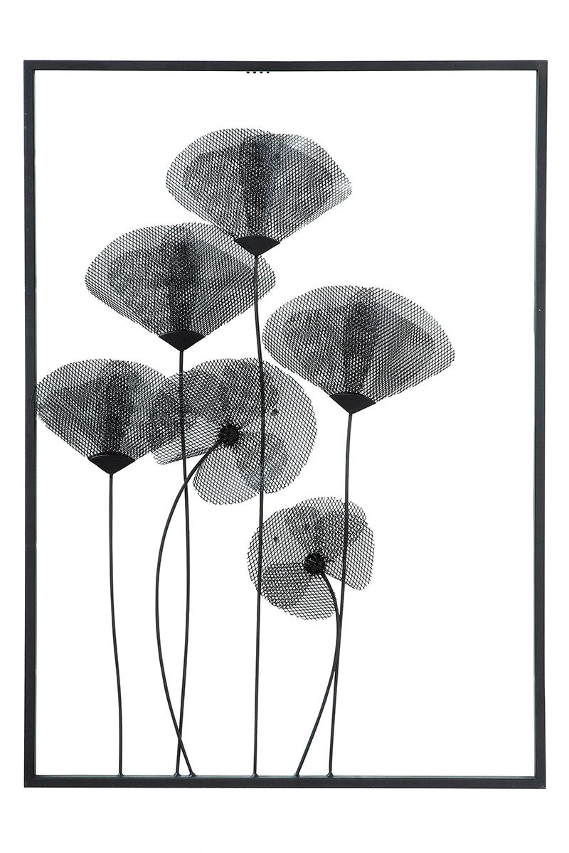 Metall Wandrelief Mohn schwarz Höhe 70cm