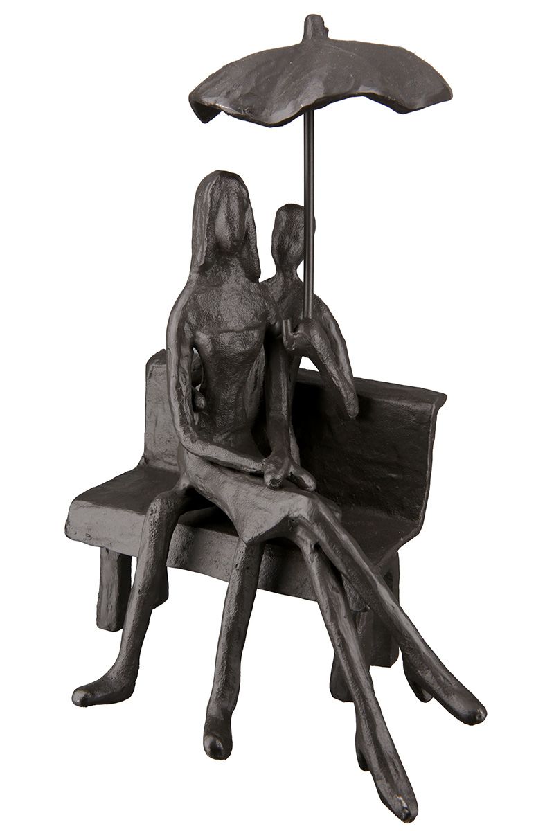 Eisen Design Skulptur 'Zusammenhalt' brüniert - Romantische Paar Skulptur mit Schirm als Geschenkidee für Valentinstag, Jahrestag oder Hochzeit