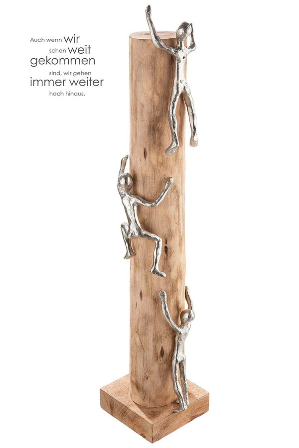 High up" - Elegant sculpture made of mango wood and silver-colored aluminum