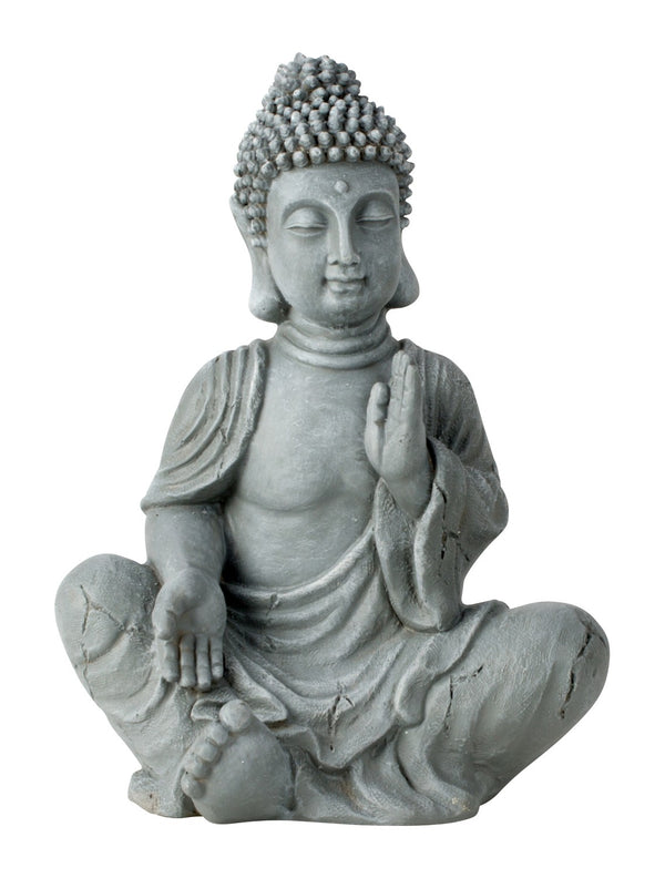 "Zeitlose Ruhe" - Sitzende Buddha-Skulptur in Grau, Harmonie und Stil für jeden Raum