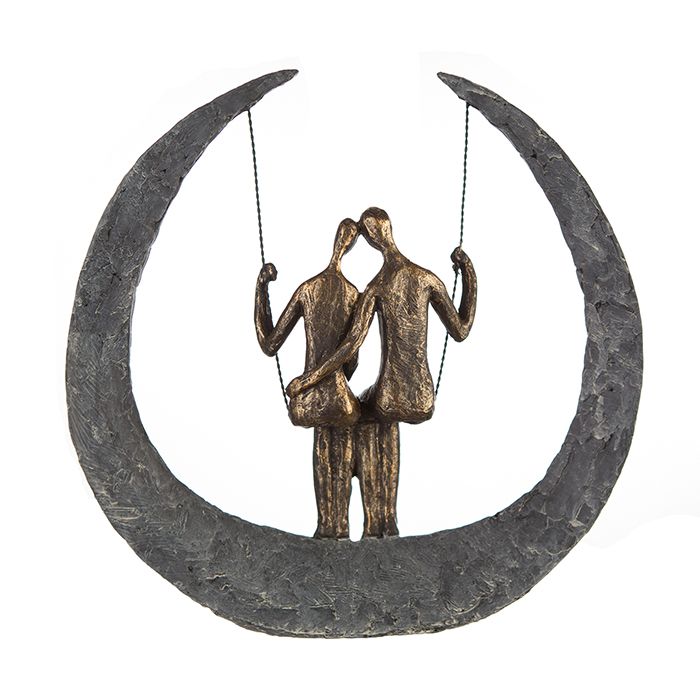 Skulptur Swing Poly Metall Dekoration Liebespaar am Schaukeln Höhe 30cm Liebe Handgefertigt