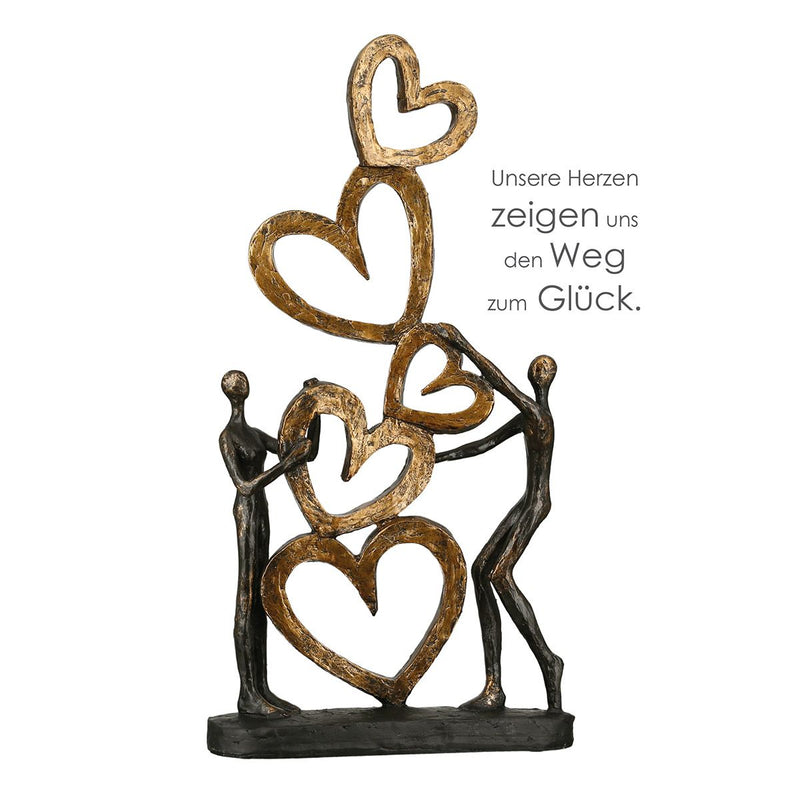 Sculptuur hart op hart goudkleurig hart piramide zwarte voet met spreuk hanger