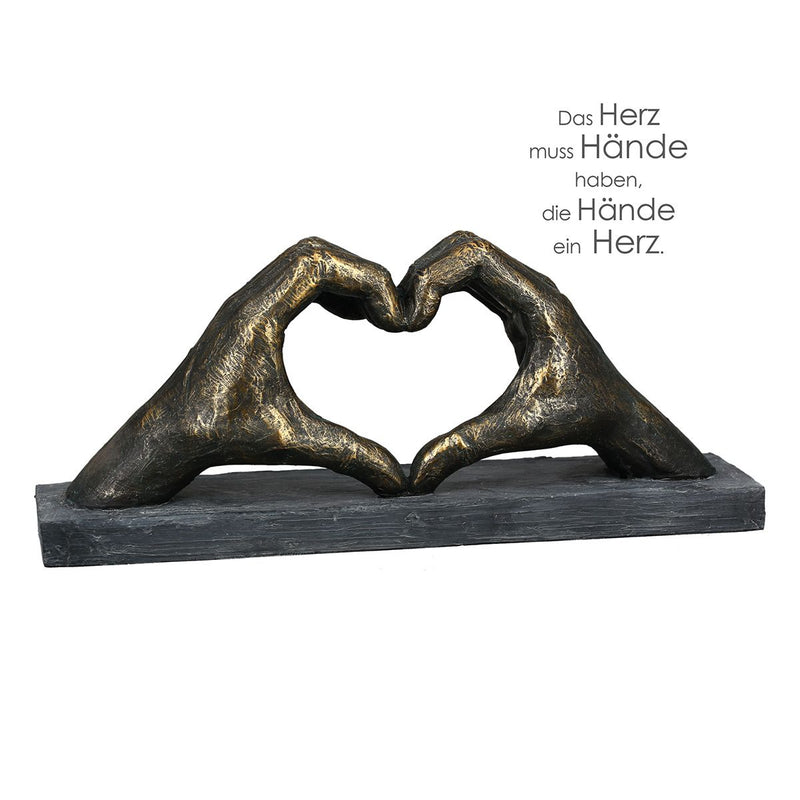 Handgefertigte Herz-aus-Händen Skulptur - Bronzefarbene Handkunst mit Spruchanhänger, Ideales Geschenk für Paare, 15x36x10cm
