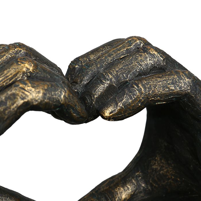 Handgefertigte Herz-aus-Händen Skulptur - Bronzefarbene Handkunst mit Spruchanhänger, Ideales Geschenk für Paare, 15x36x10cm