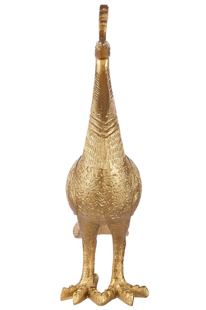 Handgefertigte goldfarbene Poly Figur 'Pfau' - Ein kunstvolles Dekorationsstück für jeden Raum