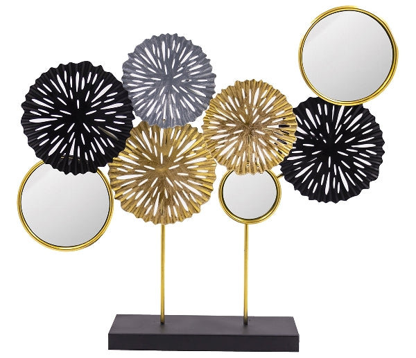 Atemberaubende Metall Tischdekoration mit Spiegel – Gold & Schwarz, Blumenmotive, 40x43 cm, Perfekt für Wohnbereiche