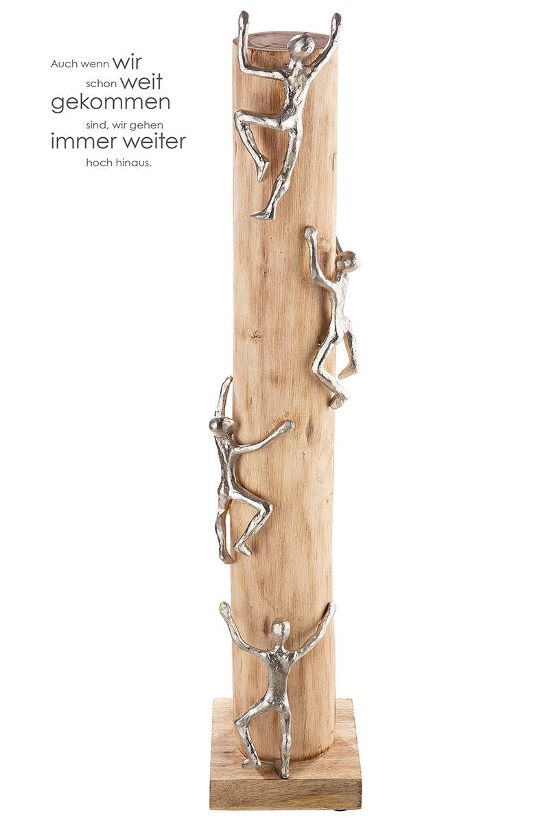 Houten sculptuur hoge aluminium figuren met spreukkaart hoogte 74cm