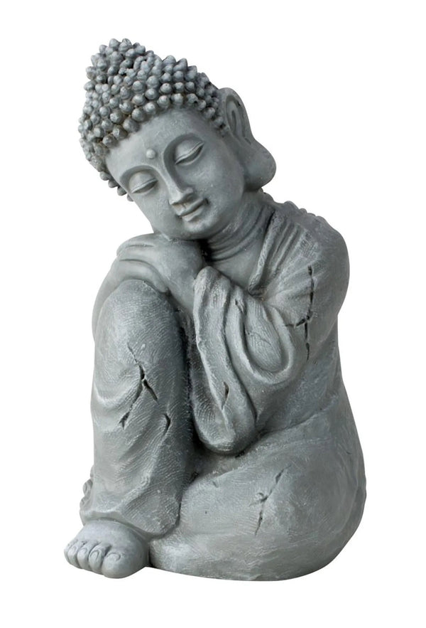 Buddha sitzend in Grau für Innen- und Außenbereiche