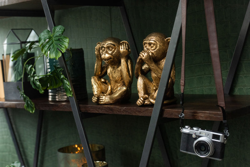 XXL Grösse 3 Affen Figuren Nichts Hören Nichts Sehen Nichts Sagen Höhe 23cm in Antik Gold