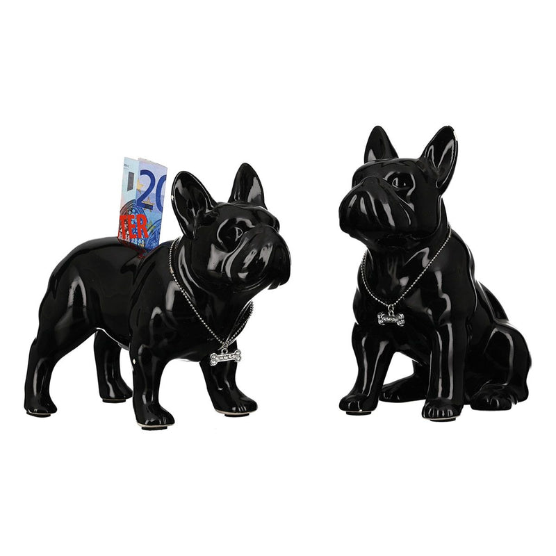 Spardose Bulli Bulldogge weiss * silber * schwarz aus Keramik mit silbernem Halsband