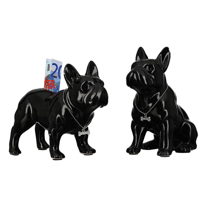 Spaarpot Bulli bulldog wit * zilver * zwart keramiek met zilveren halsband