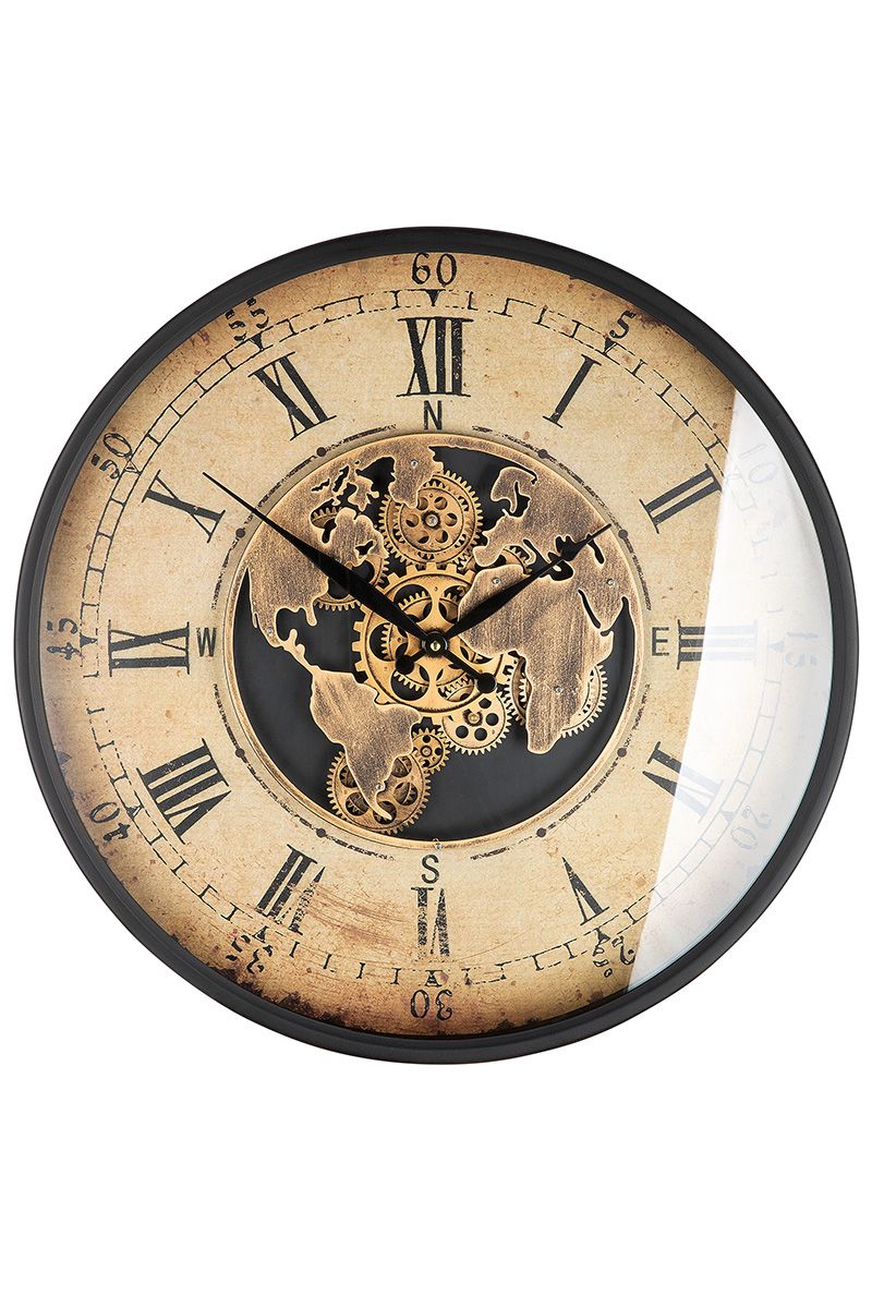 Metall Wanduhr Oldtime kupferfarben mit drehenden Zahnrädern