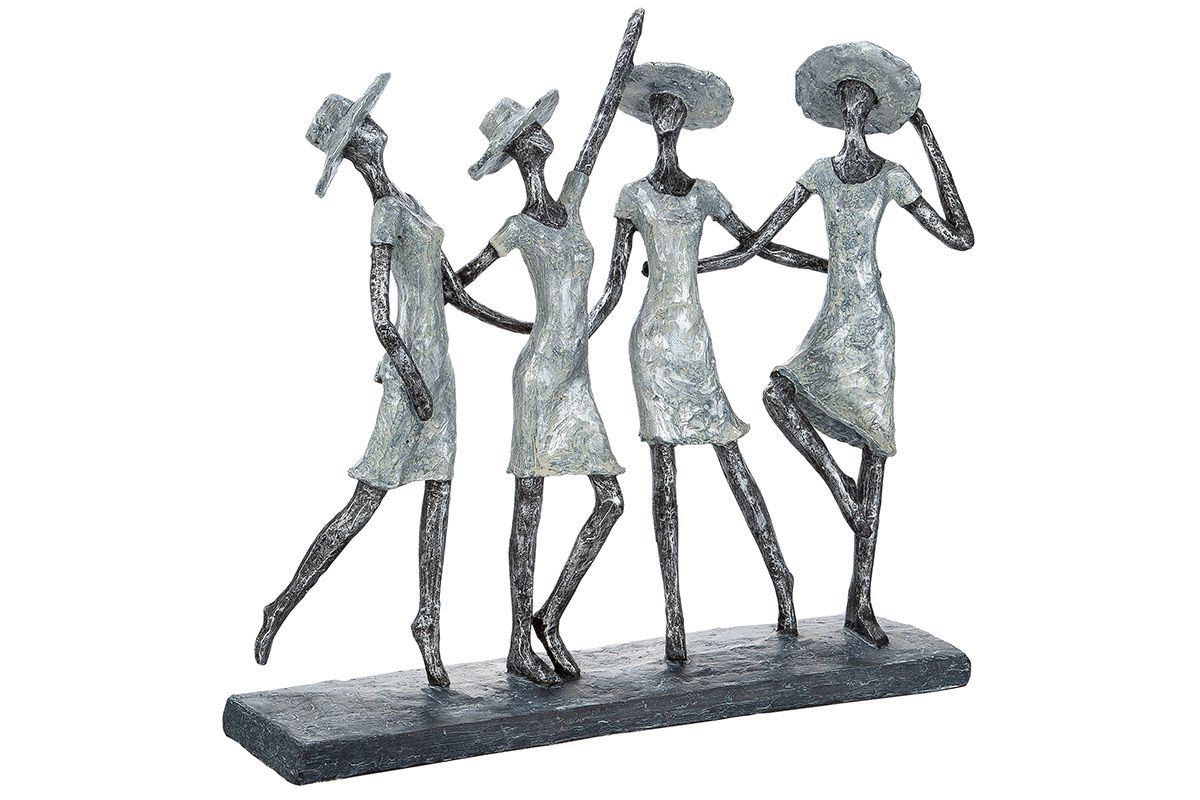 Skulptur 4 Ladys Poly antikfinish Kleider und Hüte mit Spruchanhänger