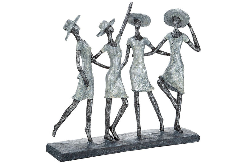 Skulptur 4 Ladys Poly antikfinish Kleider und Hüte mit Spruchanhänger