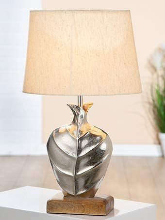 Gilde Tischlampe Torrido aus Aluminium mit einem Holz Fuß Höhe 61cm