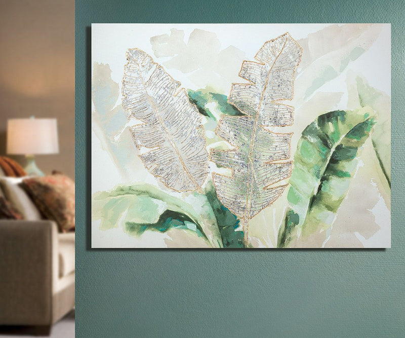 GILDE Deko Bild auf Leinwand - Wandbild - Blätterflora - 90 x 120 cm