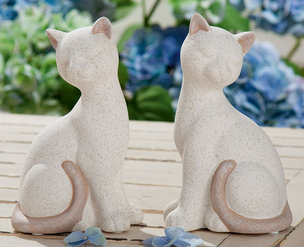 2tlg. Keramik Katze Olbia hellbraun/weiß mit cremefarbenen Sprenkeln