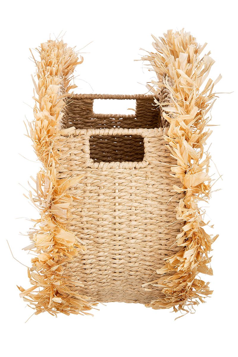 2 parts Seagrass Bast Newspaper Basket "Boho" Series Handmade