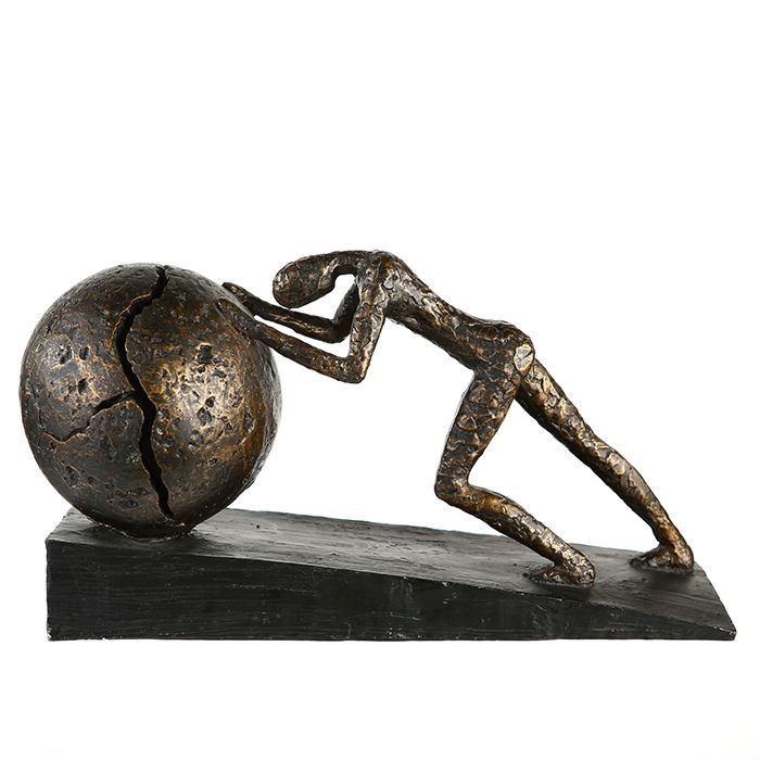 MF Megafuchs Skulptur ERFOLG bronzefarben auf schwarzer Basis Breite 37 cm mit Spruchanhänger