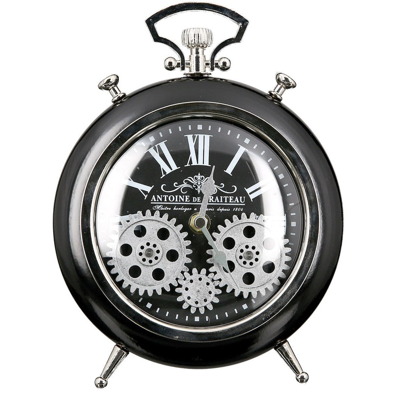 Table clock transmission with moving gears