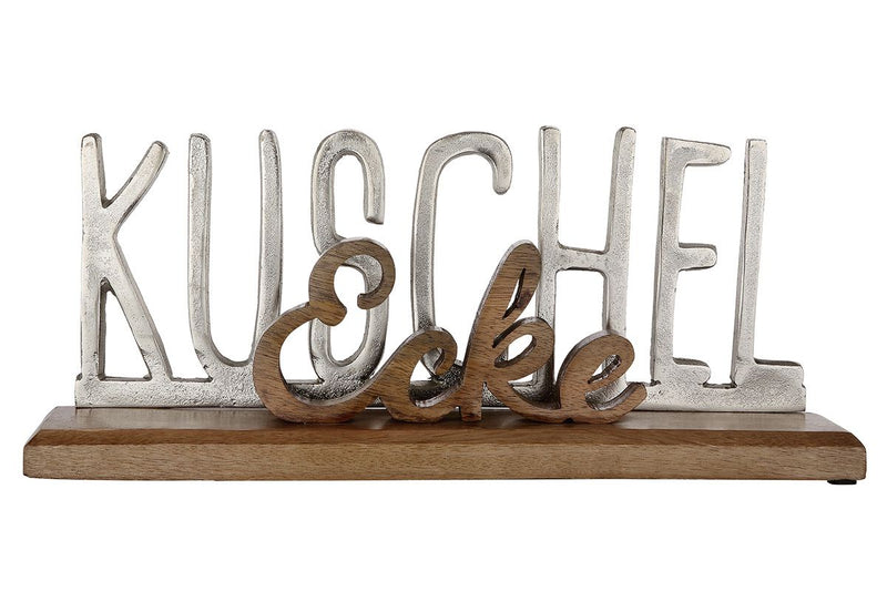 Kuschelecke - Moderner Schriftzug aus Aluminium und Mangoholz, Elegante Dekoration für Zuhause und Büro, 43x17x8 cm