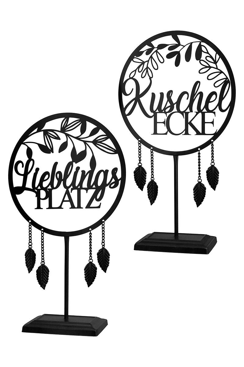 Set van 2 metalen standaard reliëf "cozy corner &amp; favorite place" decoratie cadeau-idee