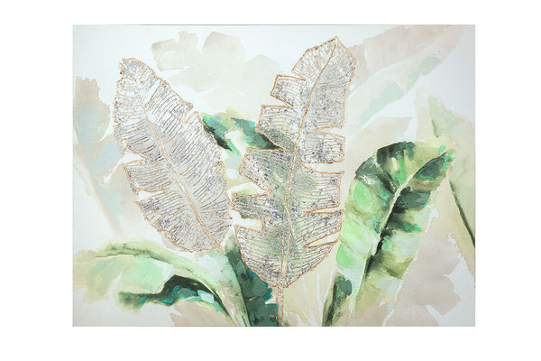 GILDE Deko Bild auf Leinwand - Wandbild - Blätterflora - 90 x 120 cm