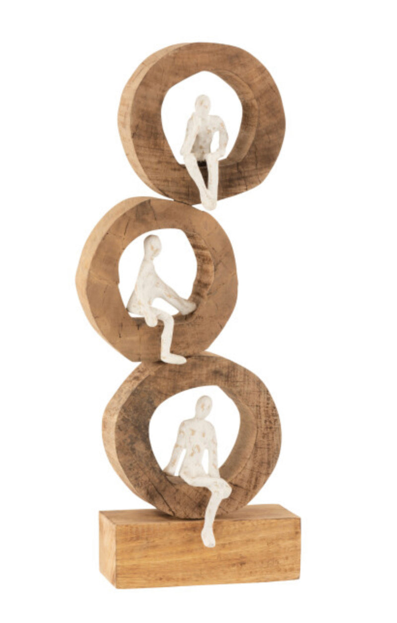 Skulptur DENKER RINGE Mangoholz Höhe 59cm Naturell Weiß