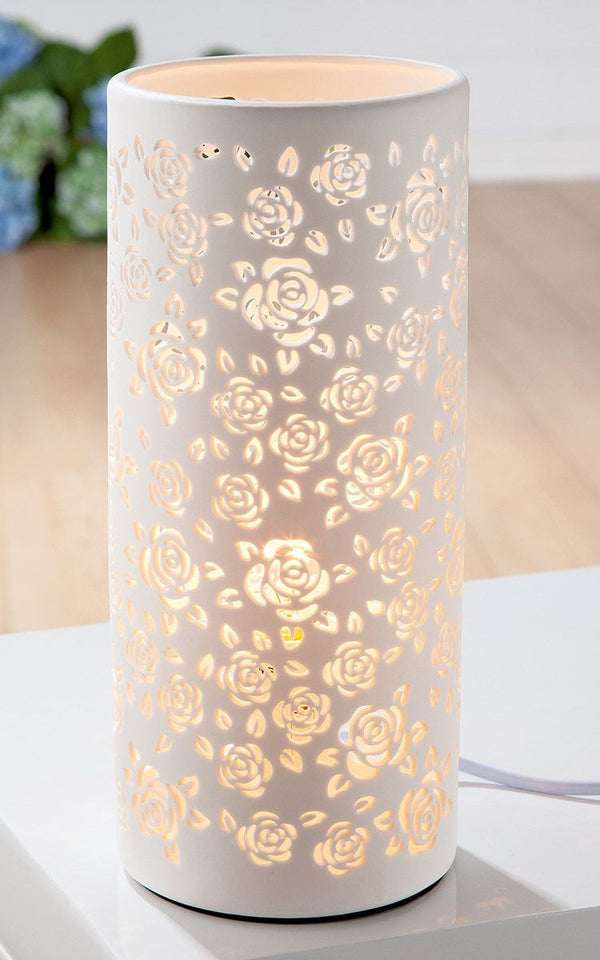 Porzell Lampe Rose rund weiß 27cm