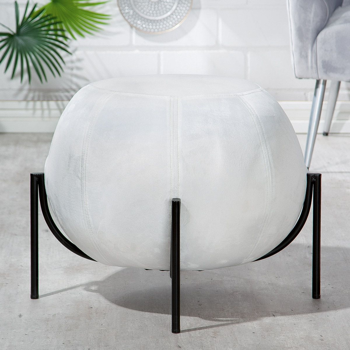 Casablanca modern design GILDE kruk - poef York velvet - kruk poef - wit - H: 40 cm B: 59 cm D: 59cm