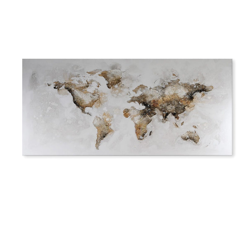 Bild Weltkarte braun/grau/weiss 150x70cm mit silbernem Glitter