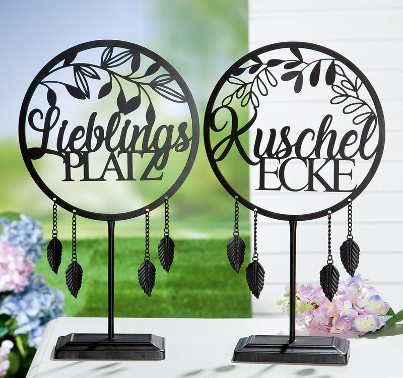 Set van 2 metalen standaard reliëf "cozy corner &amp; favorite place" decoratie cadeau-idee