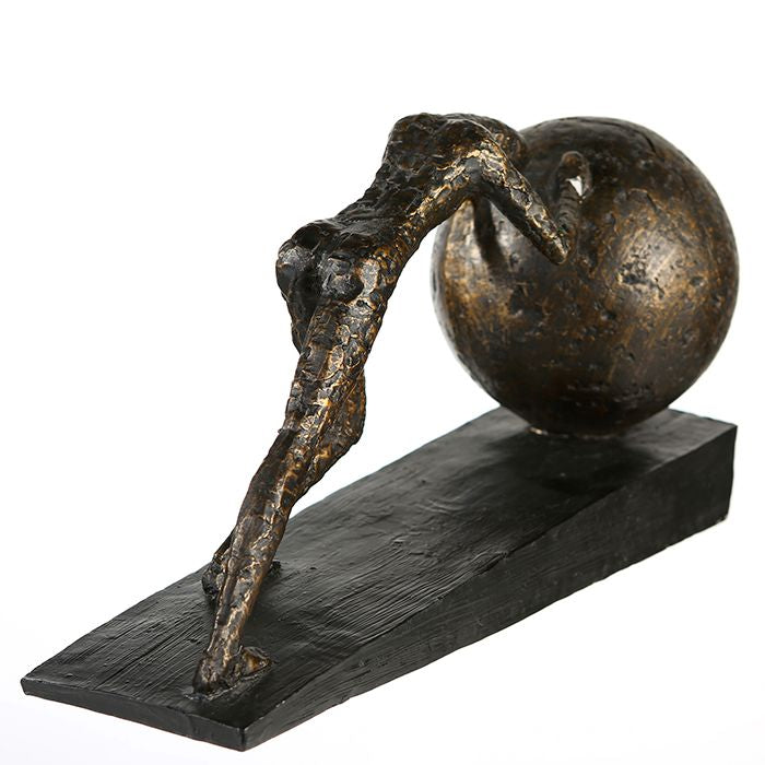 MF Megafuchs Skulptur ERFOLG bronzefarben auf schwarzer Basis Breite 37 cm mit Spruchanhänger