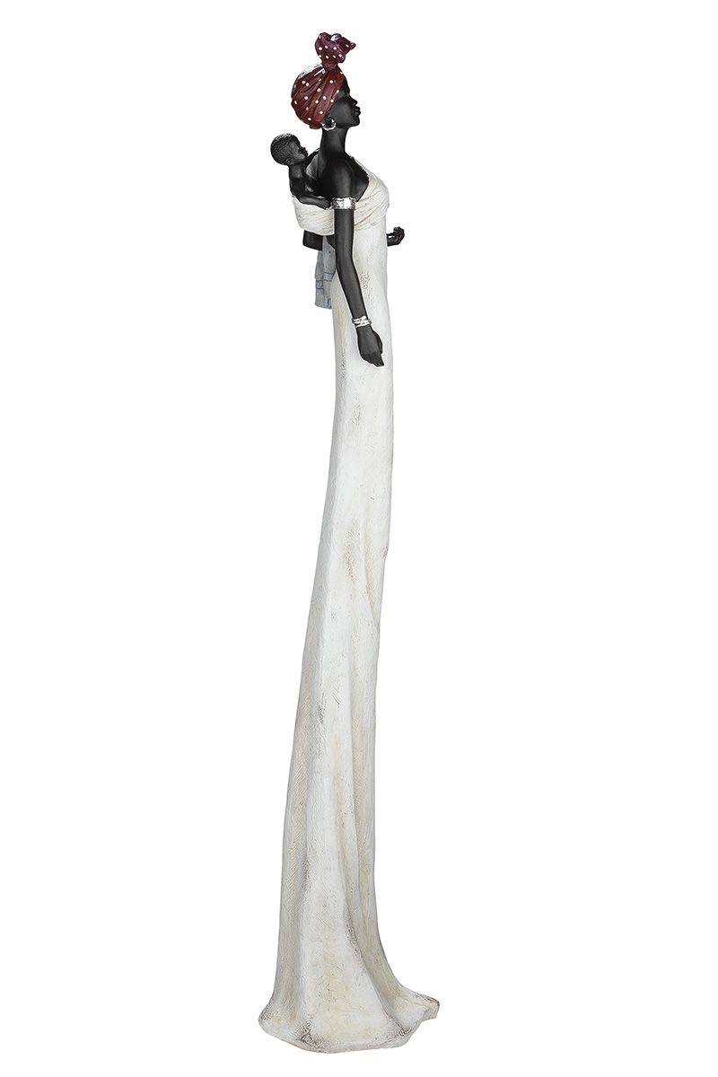 XXL Poly Figur Afrikanerin Tortuga weiß/creme/dunkelbraun mit Kind und Tuch Höhe 104cm