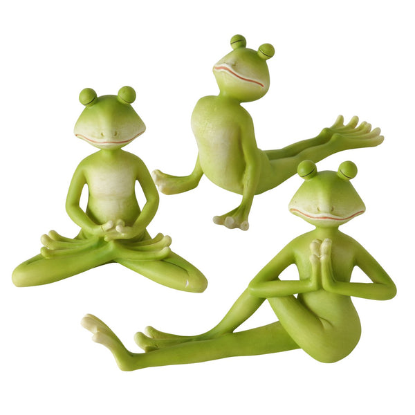 Set of 3 yoga frog figurines – hand-painted in meditating yoga poses