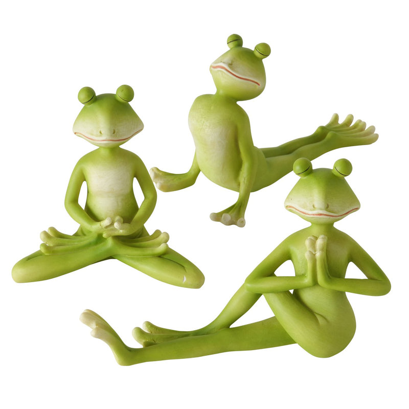 3er Set Yoga-Froschfiguren – Handbemalt in meditierenden Yoga-Posen
