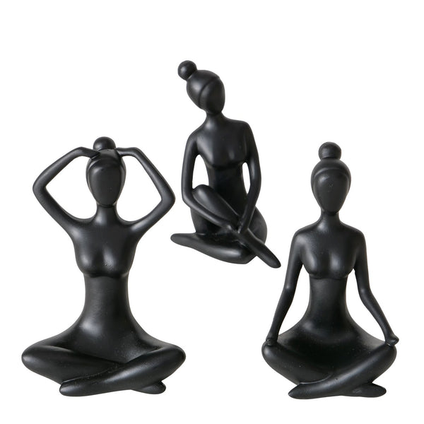 3er Set Handgemachte Yoga Figuren Marie und ihre Yogapraxis in schwarz Höhe 10cm