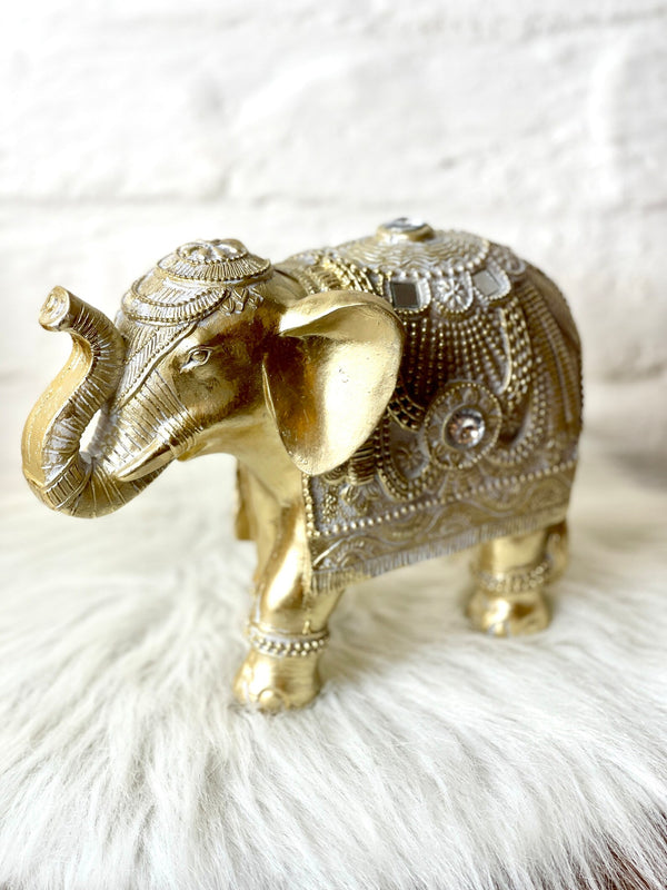 Elefant Ganesha Buddha mit Glitzersteinen in Gold Feng Shui Skulptur