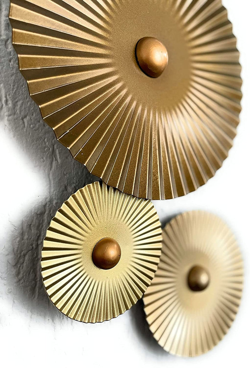 Mex muurschildering metaal wanddecoratie cirkels wanddecoratie bruin goud 27 x 64 cm decoratie woondecoratie modern -B WARE-